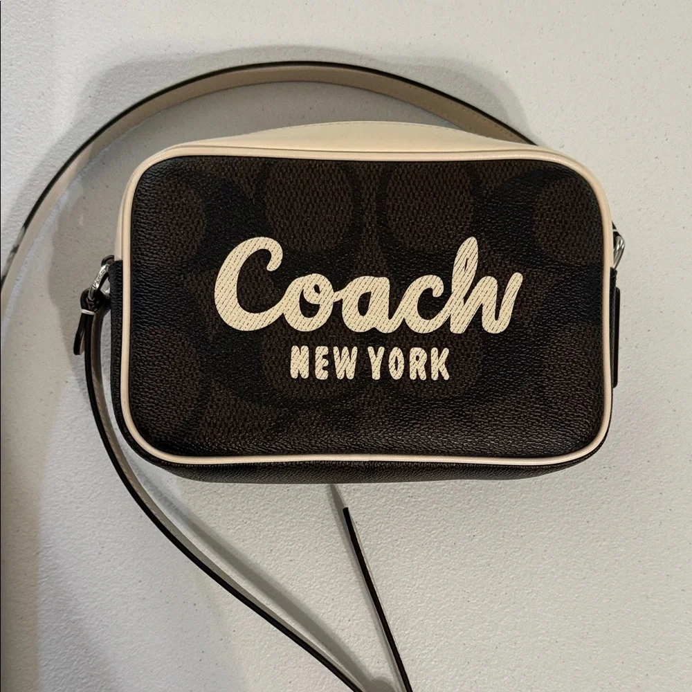 Coach Brown Signature Camera Crossbody with Cream Piping
